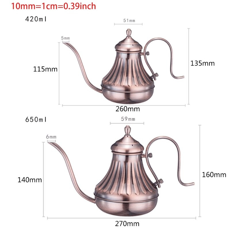 Brončani lonac za kavu preko lonca za kavu Fini lonac za kavu, dugi izljev s guščjim vratom, brončani 304 nehrđajući čelik, DIY aparat za kavu, čajnik