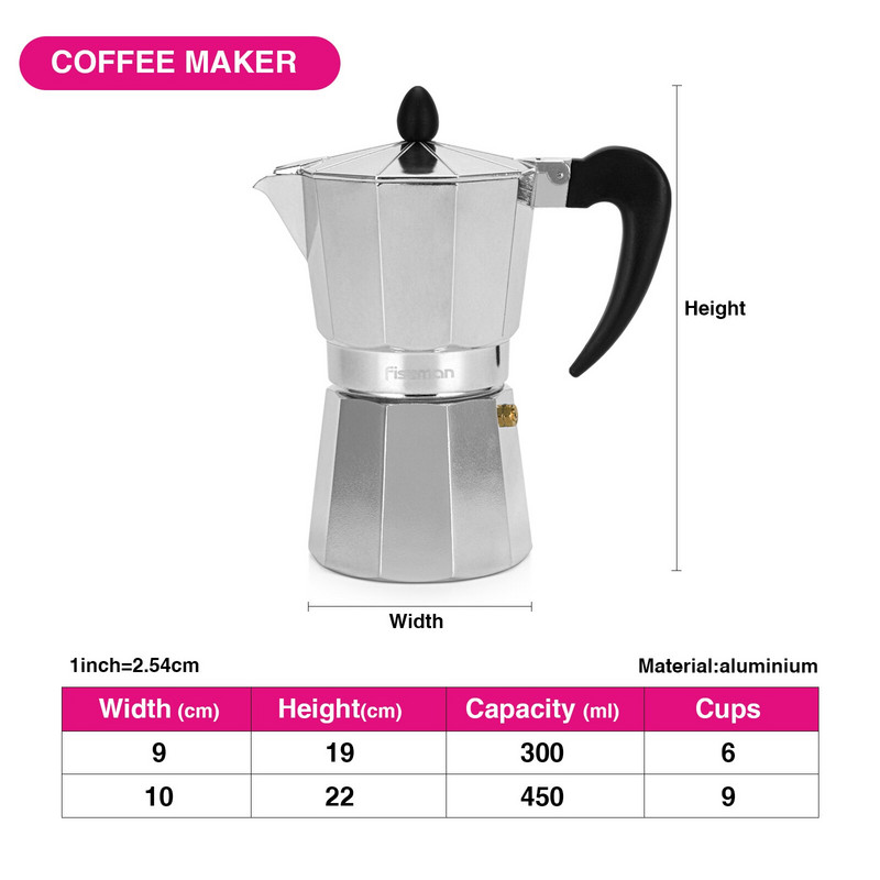 FISSMAN Kávovar na espresso, latte, mocha, hliníkový kávovar, kuchynské náradie