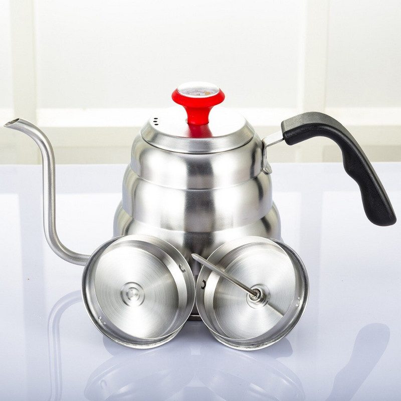 Lašinamasis virdulys kavos arbatos puodas 1,2 l nerūdijančio plieno kavos virdulys su žąsies kakleliu su Creative termometro kostiumu indukcinei viryklei