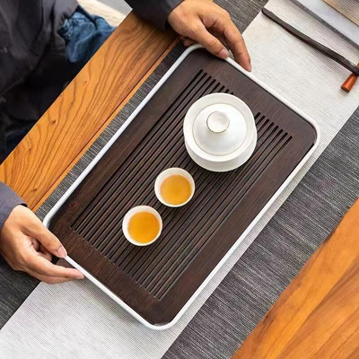 Chinoiserie Естествен бамбуков поднос за чай Дренаж Съхранение на вода Китайски кунг-фу комплект чай Чекмедже Домакинска дъска за чай