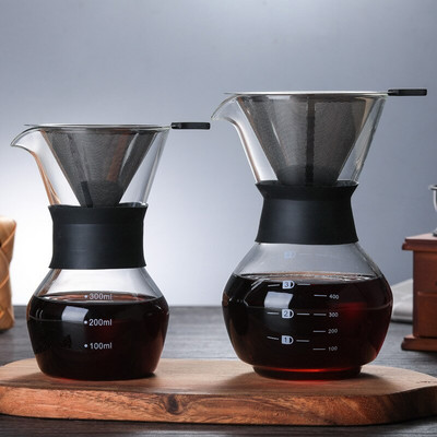 300/600 ML Стъклена кана за кафе с филтър от неръждаема стомана Капково варене Гореща бира Кафеварка Кафемашина Barista Pour