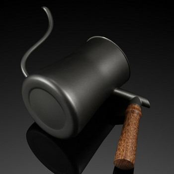 550ML капков чайник от неръждаема стомана с дълъг тесен накрайник тенджера за кафе с термометър с капак Дървена дръжка Gooseneck Pour Over кана за кафе