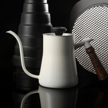 550ML капков чайник от неръждаема стомана с дълъг тесен накрайник тенджера за кафе с термометър с капак Дървена дръжка Gooseneck Pour Over кана за кафе