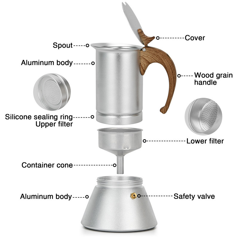 FISSMAN Kávovar 300ml, espresso, latte, mocha, 6 šálok, hliníkový kávovar