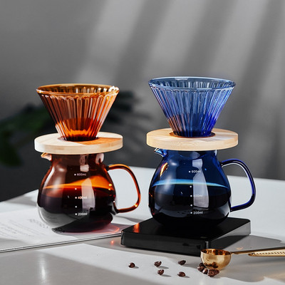 V60 Coffee Dripper Sharing Pot Set Coffee Server Compact Portable Clear Glass Manual Drip Coffee Filter Чаша Инструмент за варене на кафе