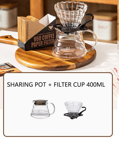 Set de oală pentru partajare picurator de cafea V60 Server de cafea Compact portabil din sticlă transparentă Filtru manual de cafea cu picurare ceașcă Instrument de preparare a cafelei