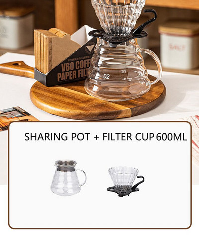 Set de oală pentru partajare picurator de cafea V60 Server de cafea Compact portabil din sticlă transparentă Filtru manual de cafea cu picurare ceașcă Instrument de preparare a cafelei