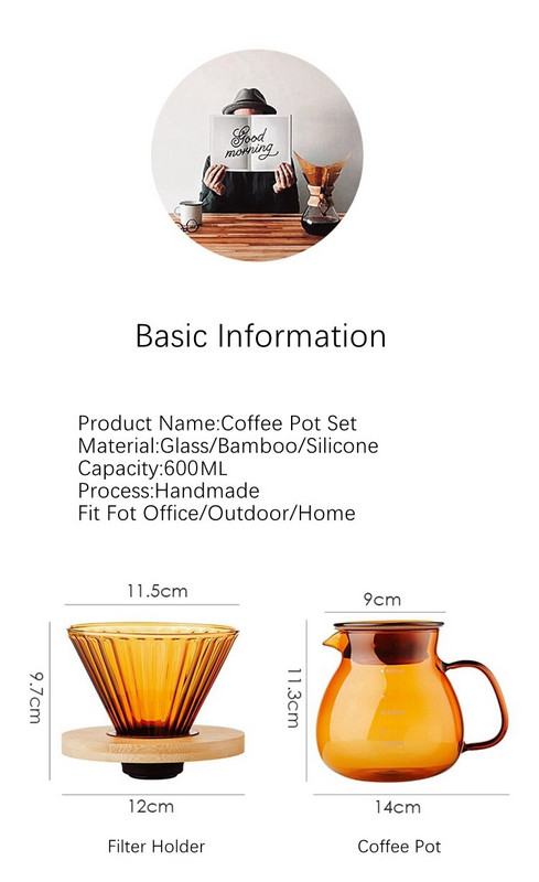 Set de oală pentru partajare picurator de cafea V60 Server de cafea Compact portabil din sticlă transparentă Filtru manual de cafea cu picurare ceașcă Instrument de preparare a cafelei