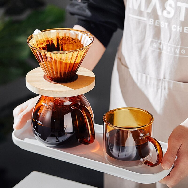 Set de oală pentru partajare picurator de cafea V60 Server de cafea Compact portabil din sticlă transparentă Filtru manual de cafea cu picurare ceașcă Instrument de preparare a cafelei