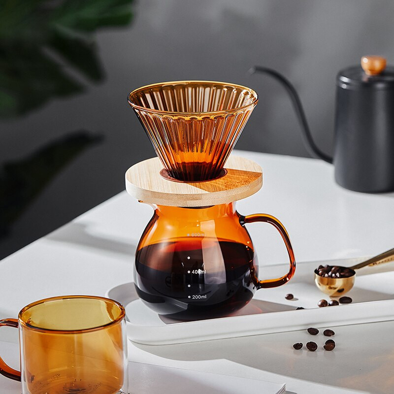 Set de oală pentru partajare picurator de cafea V60 Server de cafea Compact portabil din sticlă transparentă Filtru manual de cafea cu picurare ceașcă Instrument de preparare a cafelei