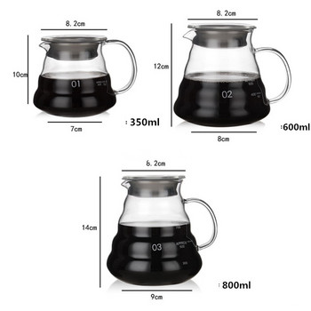 Καφετιέρα V60, 350 ml 600 ml 800 ml, γυάλινος σταλάκτης καφέ, μονωμένη λαβή για να μην περιχύνετε τον καφέ και φρέσκο βραστήρα