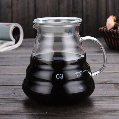 V60 kávéskanna, 350 ml-es 600 ml-es 800 ml-es üveg kávé csepegtető, szigetelt fogantyú a kávé és a friss csepegtető vízforraló számára