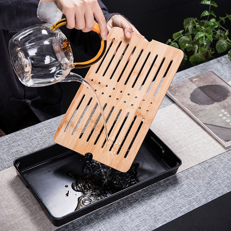 Kínai stílusú, környezetbarát bambusz teatálcák Teafelszolgálás Kung Fu teatálcák Háztartási víztároló tálcák Száraz buborékasztal