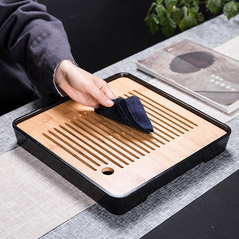 Kínai stílusú, környezetbarát bambusz teatálcák Teafelszolgálás Kung Fu teatálcák Háztartási víztároló tálcák Száraz buborékasztal