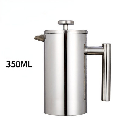 Kétrétegű kávéfőző főzőedény 304 rozsdamentes acél szűrős kávéfőzővel Francia nyomó edény tömítőkapoccsal/kanállal
