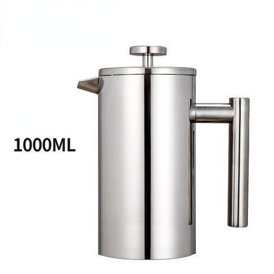 Kétrétegű kávéfőző főzőedény 304 rozsdamentes acél szűrős kávéfőzővel Francia nyomó edény tömítőkapoccsal/kanállal