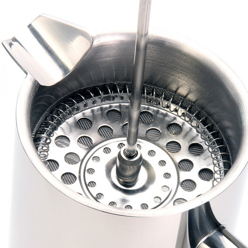 Kétrétegű kávéfőző főzőedény 304 rozsdamentes acél szűrős kávéfőzővel Francia nyomó edény tömítőkapoccsal/kanállal