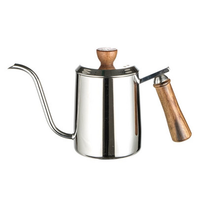 300/600 ml Srebrni kuhalo za kavu od nehrđajućeg čelika, dugi, uski izljev s guščjim vratom za izlijevanje preko tankih usta Retro čajnik s drvenom vagom