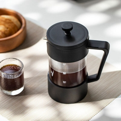 French Press kávovar, 1 litrový sklenený kávovar na kávu na domáce cestovanie a kempovanie (čierny, 1000 ml (5 šálok))