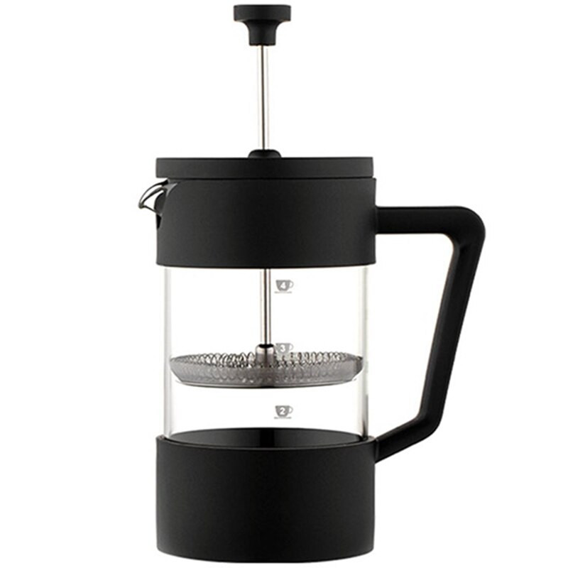 French Press kávovar, 1 litrový sklenený kávovar na kávu na domáce cestovanie a kempovanie (čierny, 1000 ml (5 šálok))