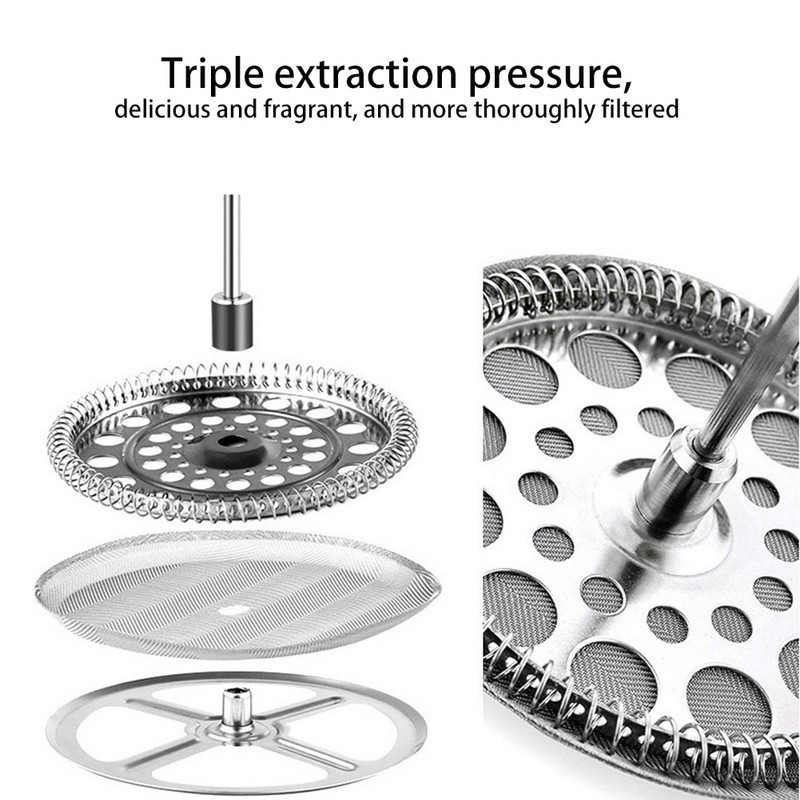 Aparat de cafea 1000 ml Espresso Presă franceză Aparat de cafea izolat cu perete dublu din oțel inoxidabil Recipient de cafea Oală pentru ceai