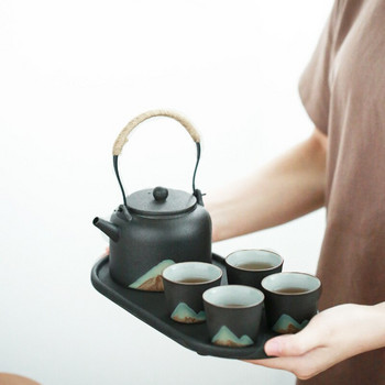 Японски черен камък Поднос за чай Пътуване Всекидневна Офис Ретро Малка керамична модерна платформа Zen Pot Поднос Ресторант Чай