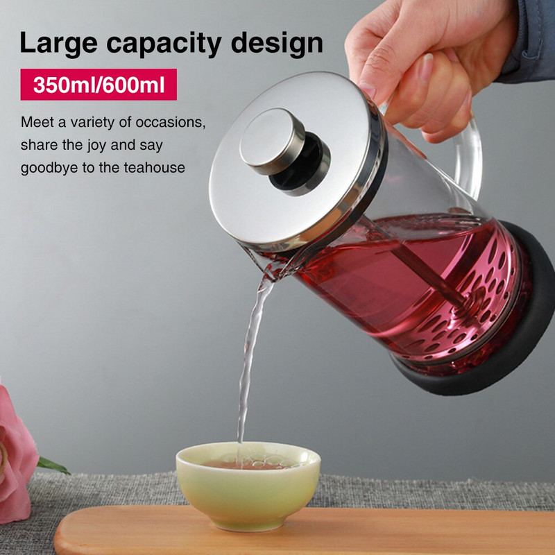 Manuálny kávovar do domácnosti, kancelárie, kuchyne, prenosný, nerezový, French Press, kanvica na čaj, 3-úrovňová filtrácia, tepelne odolný, odolný