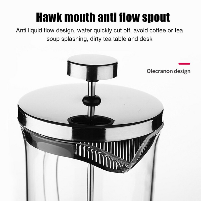 Manuálny kávovar do domácnosti, kancelárie, kuchyne, prenosný, nerezový, French Press, kanvica na čaj, 3-úrovňová filtrácia, tepelne odolný, odolný