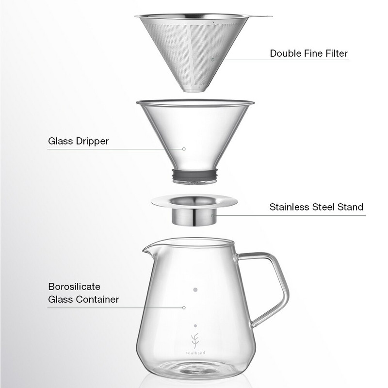 SOULHAND Sklenená kanvica na kávu Dripper Moka čajník Perkolátor Barista Nástroje Espresso Manuálna kanvica Kanvica na čaj Pour Over Coffee Dripper
