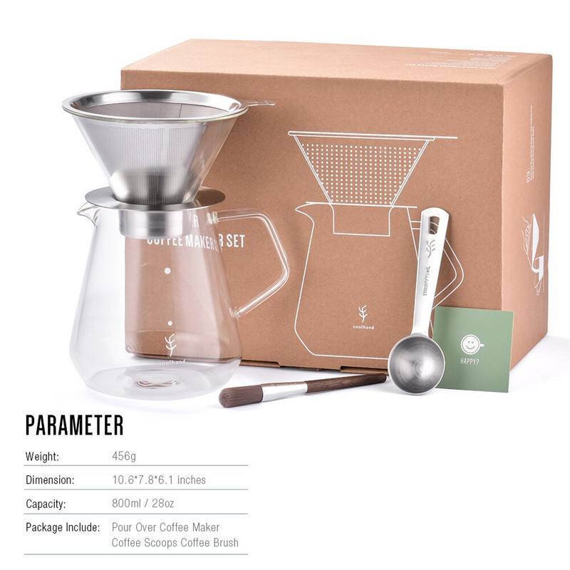 SOULHAND Sklenená kanvica na kávu Dripper Moka čajník Perkolátor Barista Nástroje Espresso Manuálna kanvica Kanvica na čaj Pour Over Coffee Dripper
