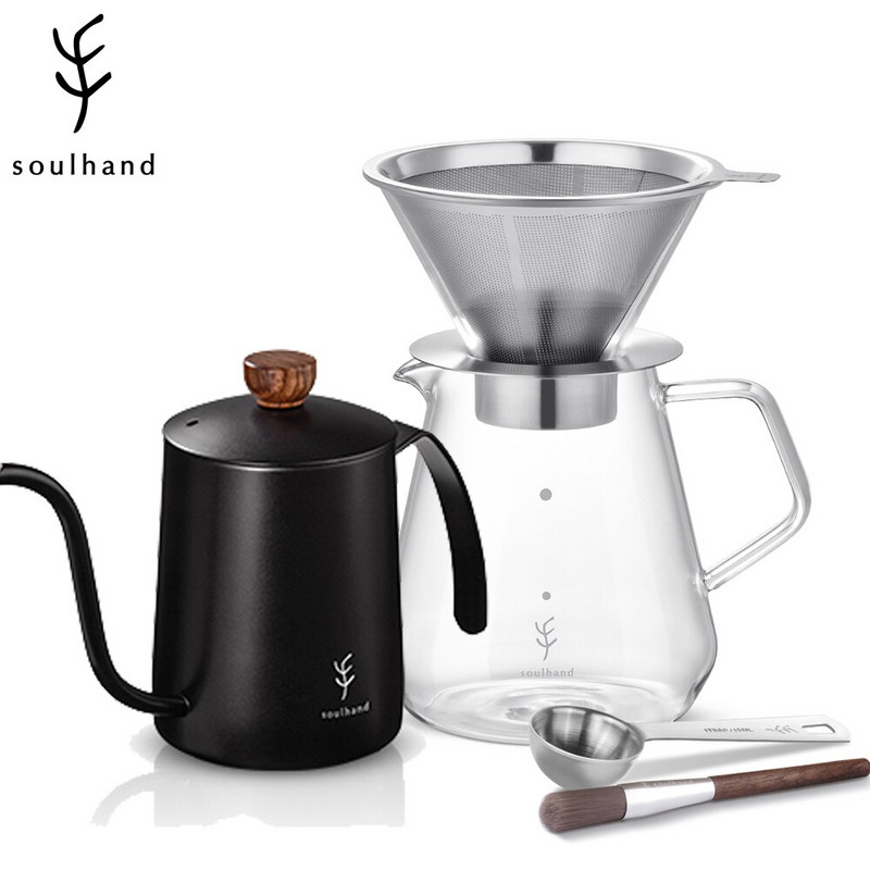 SOULHAND Sklenená kanvica na kávu Dripper Moka čajník Perkolátor Barista Nástroje Espresso Manuálna kanvica Kanvica na čaj Pour Over Coffee Dripper