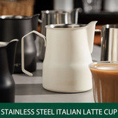 Nerezová oceľová kanvica na kávu, kanvica na mliečnu penu, kanvica na cappuccino, kávové príslušenstvo, kanvica na espresso, barista, kávové riady
