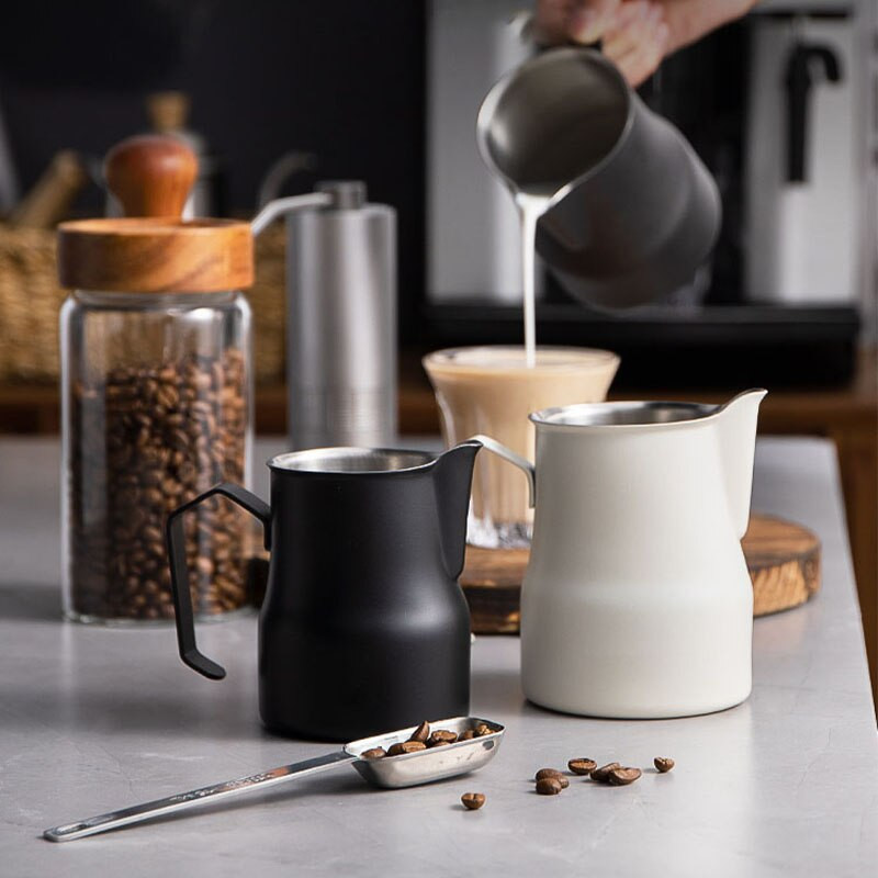 Nerezová oceľová kanvica na kávu, kanvica na mliečnu penu, kanvica na cappuccino, kávové príslušenstvo, kanvica na espresso, barista, kávové riady