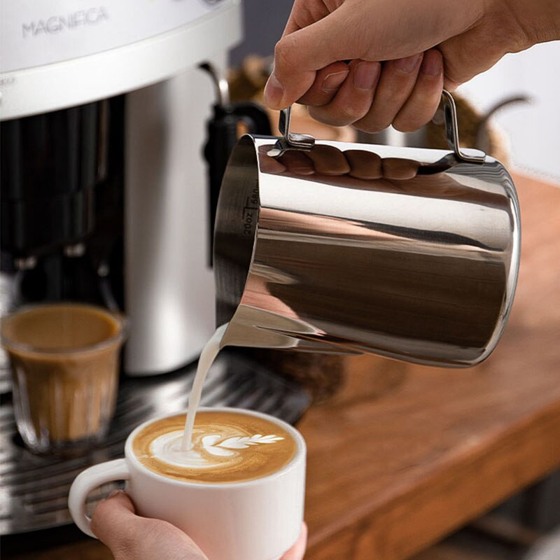 Nerezová oceľová kanvica na kávu, kanvica na mliečnu penu, kanvica na cappuccino, kávové príslušenstvo, kanvica na espresso, barista, kávové riady