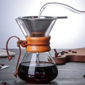 Pour Over Coffee Maker 400/600/800/1000ML Επαναχρησιμοποιήσιμο φίλτρο καφέ από ανοξείδωτο χάλυβα με ξύλινη λαβή κατά του ζεματίσματος
