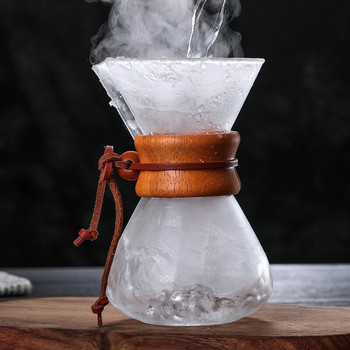 Pour Over Coffee Maker 400/600/800/1000ML Επαναχρησιμοποιήσιμο φίλτρο καφέ από ανοξείδωτο χάλυβα με ξύλινη λαβή κατά του ζεματίσματος
