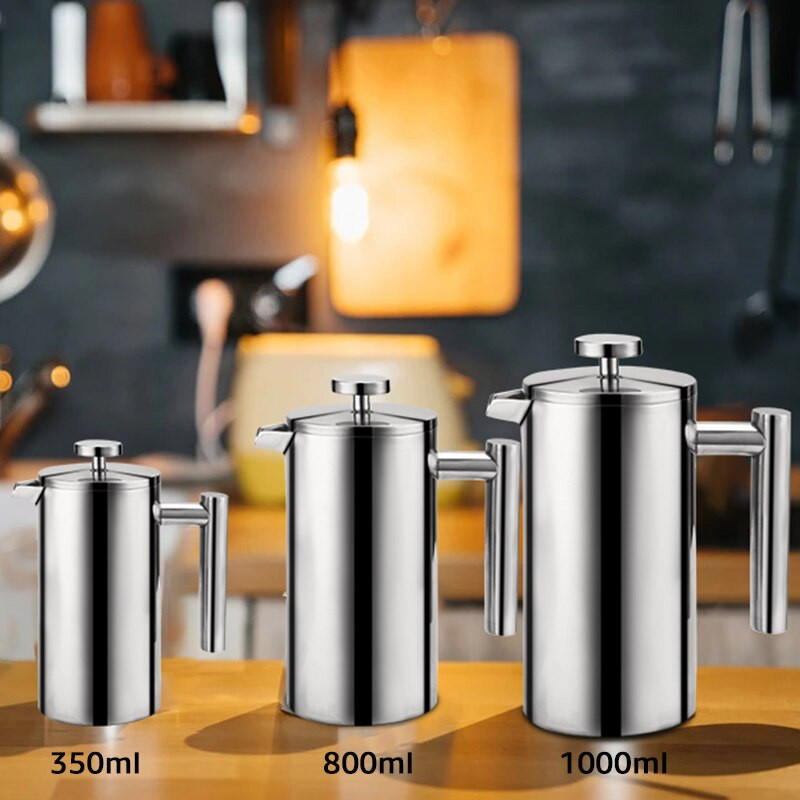 Nerūdijančio plieno kavos virimo aparatas prancūziško spaudimo espreso kavos puodukai Grožis sveikata Dvigubos sienelės izoliuotas kavos arbatos virimo aparatas