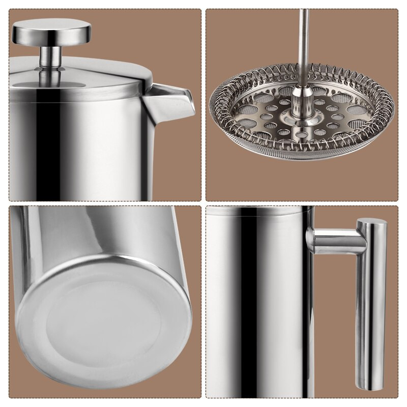 Nerūdijančio plieno kavos virimo aparatas prancūziško spaudimo espreso kavos puodukai Grožis sveikata Dvigubos sienelės izoliuotas kavos arbatos virimo aparatas