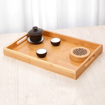 Поднос за чай Gongfu от бамбук Поднос за плодове Правоъгълен поднос Кухненски чай Поднос за закуска