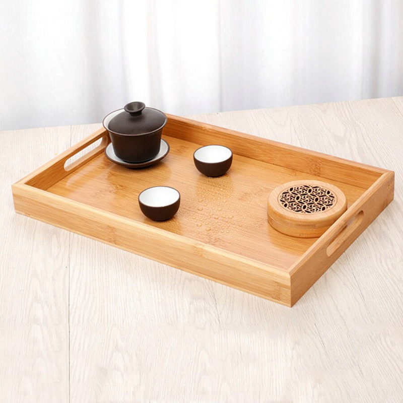 Bambusový čajový tácok Gongfu, ovocný tácok, obdĺžnikový tácok, kuchynský čajový tácok na raňajky