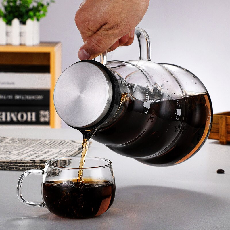 Šalto užvirimo ledinės arbatos vandens stiklinis ąsotis kavos virimo aparatas su nuimamu nerūdijančio plieno filtru, lašinamas dvigubo naudojimo espreso grafino įrankis