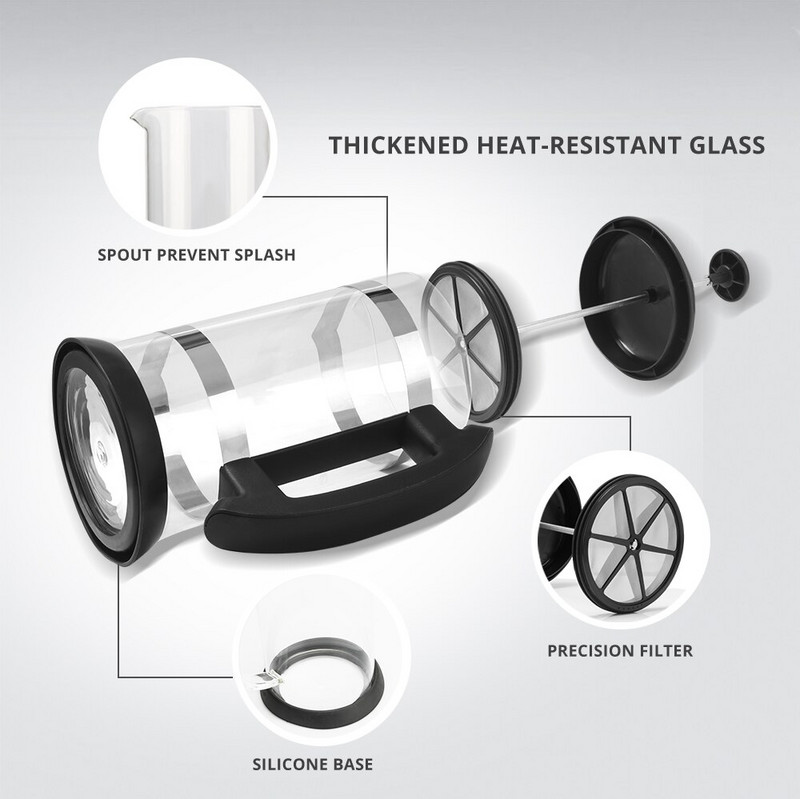 Icafilas 1000ML French Press Kávovar/čajník Kávovar Kanvica Sklenená termoska Do interiéru, do domácej kancelárie Kávové náplne