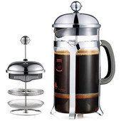Kávovar French Press, lisovací systém, tepelne odolné zahustené borosilikátové sklo, odolný, ľahko sa čistí