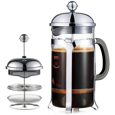 Kávovar French Press, lisovací systém, tepelne odolné zahustené borosilikátové sklo, odolný, ľahko sa čistí