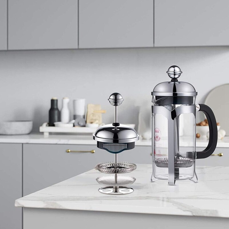 Kávovar French Press, lisovací systém, tepelne odolné zahustené borosilikátové sklo, odolný, ľahko sa čistí