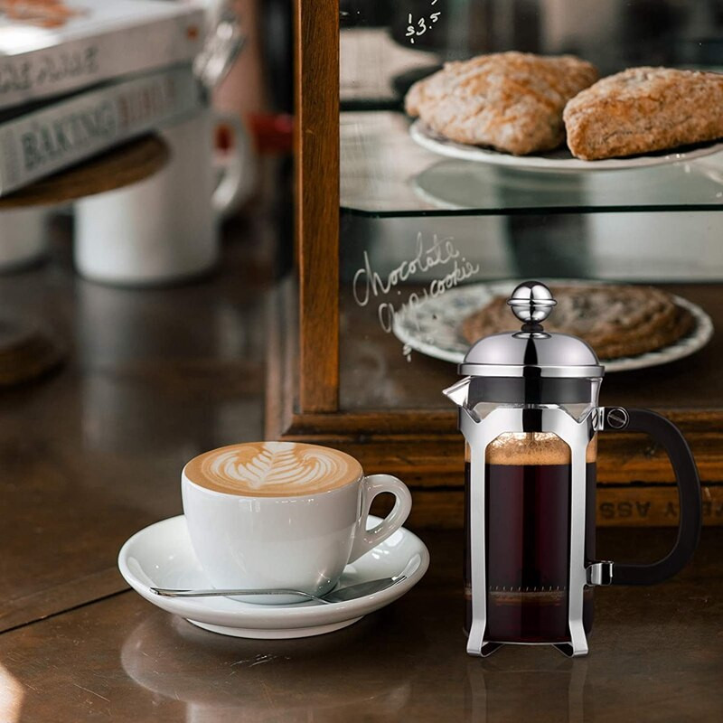 Kávovar French Press, lisovací systém, tepelne odolné zahustené borosilikátové sklo, odolný, ľahko sa čistí