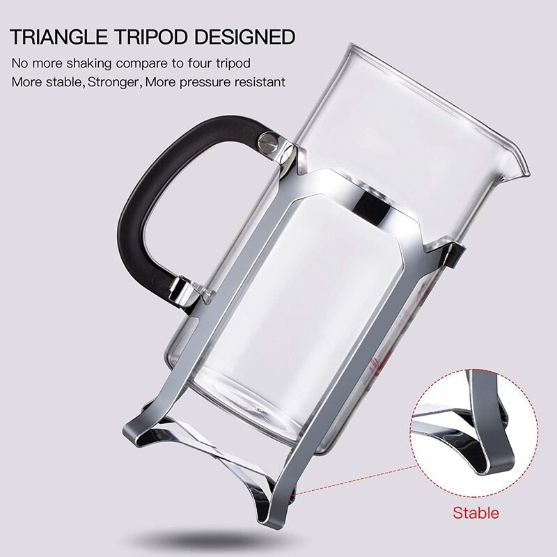 Kávovar French Press, lisovací systém, tepelne odolné zahustené borosilikátové sklo, odolný, ľahko sa čistí
