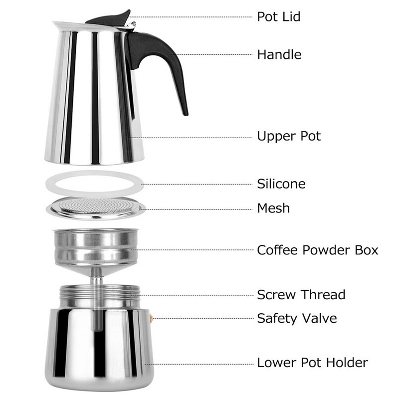 Cafetieră manuală, portabilă, presată manual, în aer liber, cu 8 bari, cafetieră cu presiune în cană de cafea din oțel inoxidabil.