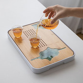 Melamin + bambusz teatálca víztároló tálca Modern teáskészlet teásasztal Zen tálca téglalap alakú hagyományos bambusz tábla kínai te