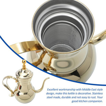 Близкоизточен арабски чайник Сребрист златен гъши врат от неръждаема стомана Налейте кафе Чай Чайник Филтър Цедка Гърне Околна среда
